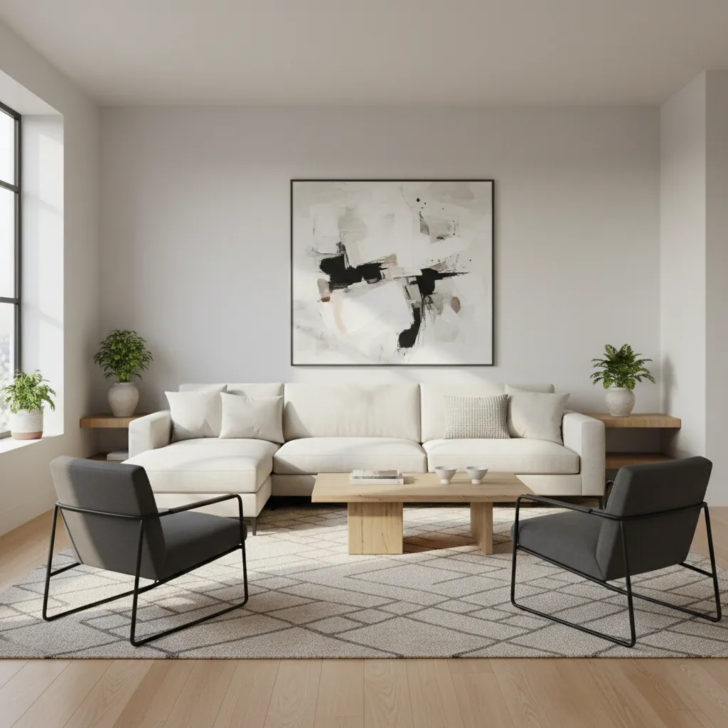 modern living room furniture layout with sofa chairs and rug zone