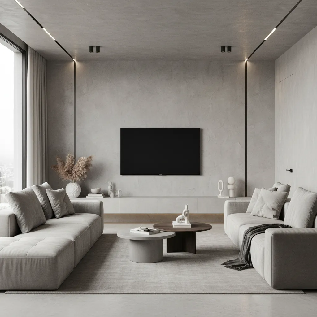 Contemporary living room with microcement textured wall finish