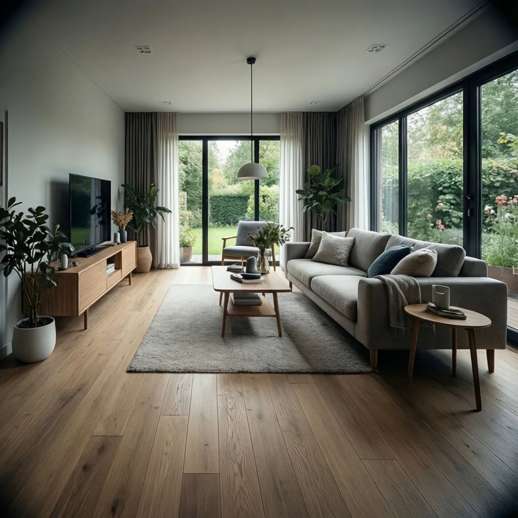 modern living room with newly installed wood flooring