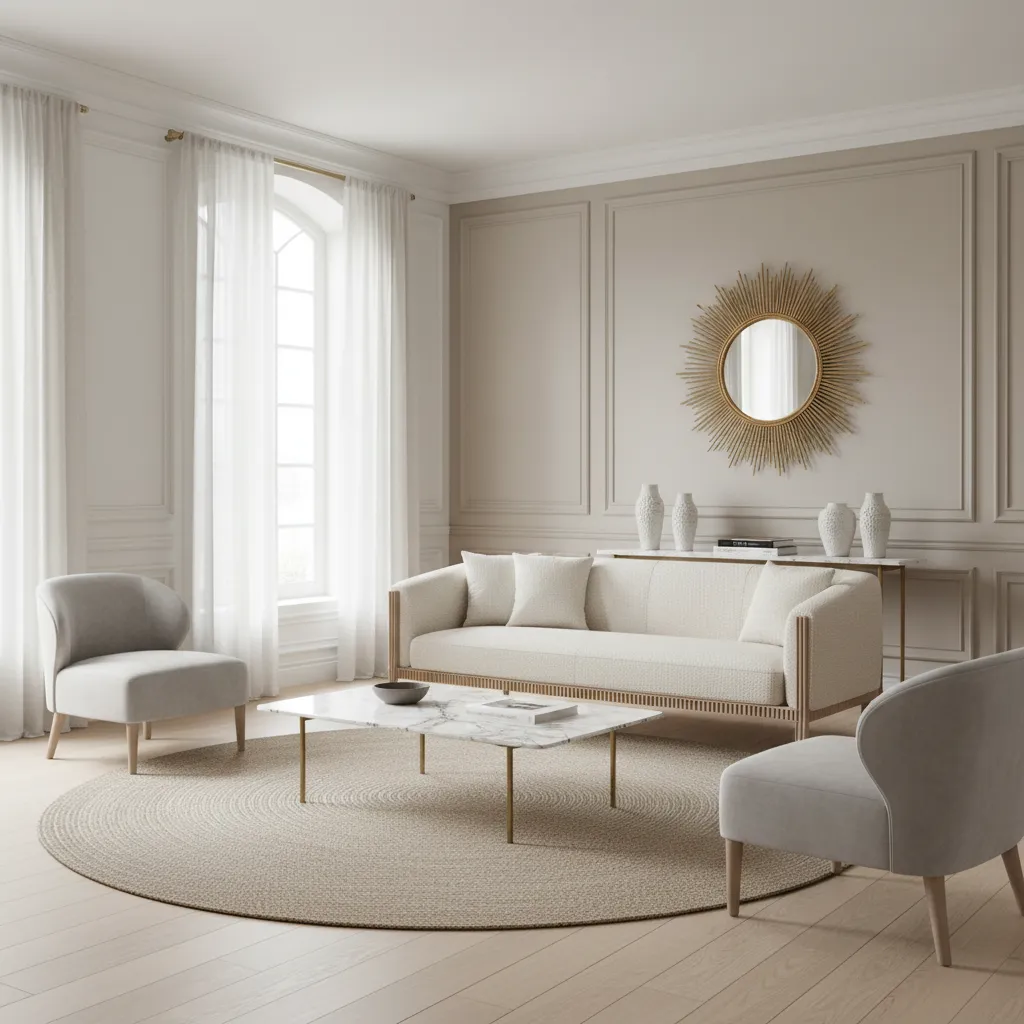 Salón moderno con influencia del estilo Luis XVI