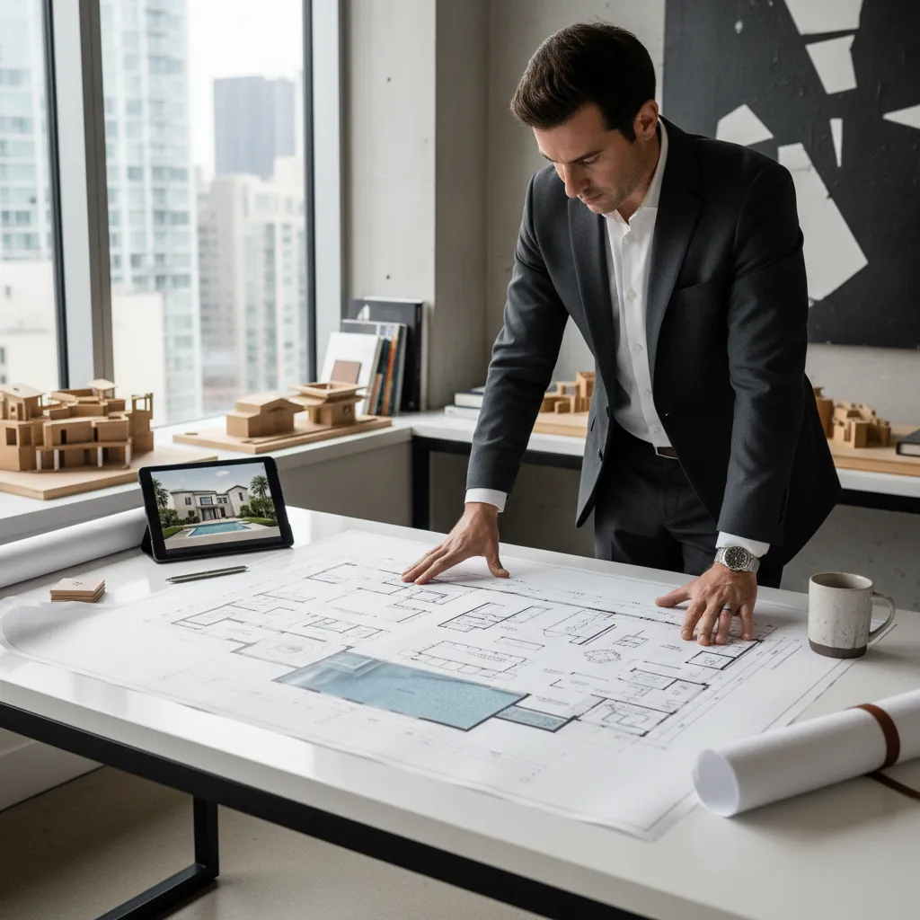 Visualización de plano arquitectónico moderno para casa de lujo