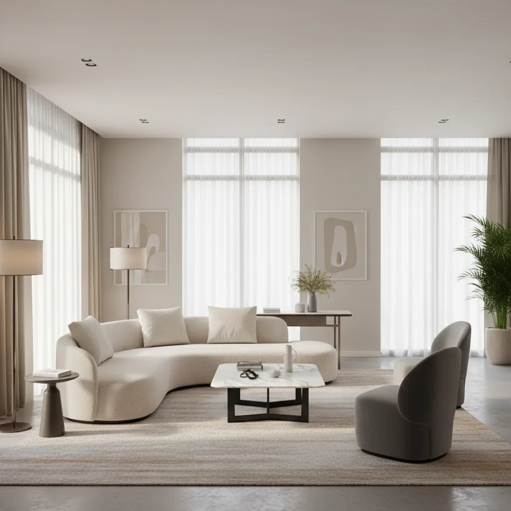Elegant modern living room with luxury sofa centerpiece