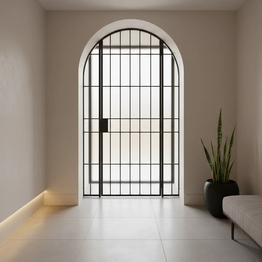 matte black metal gate at a modern apartment entrance