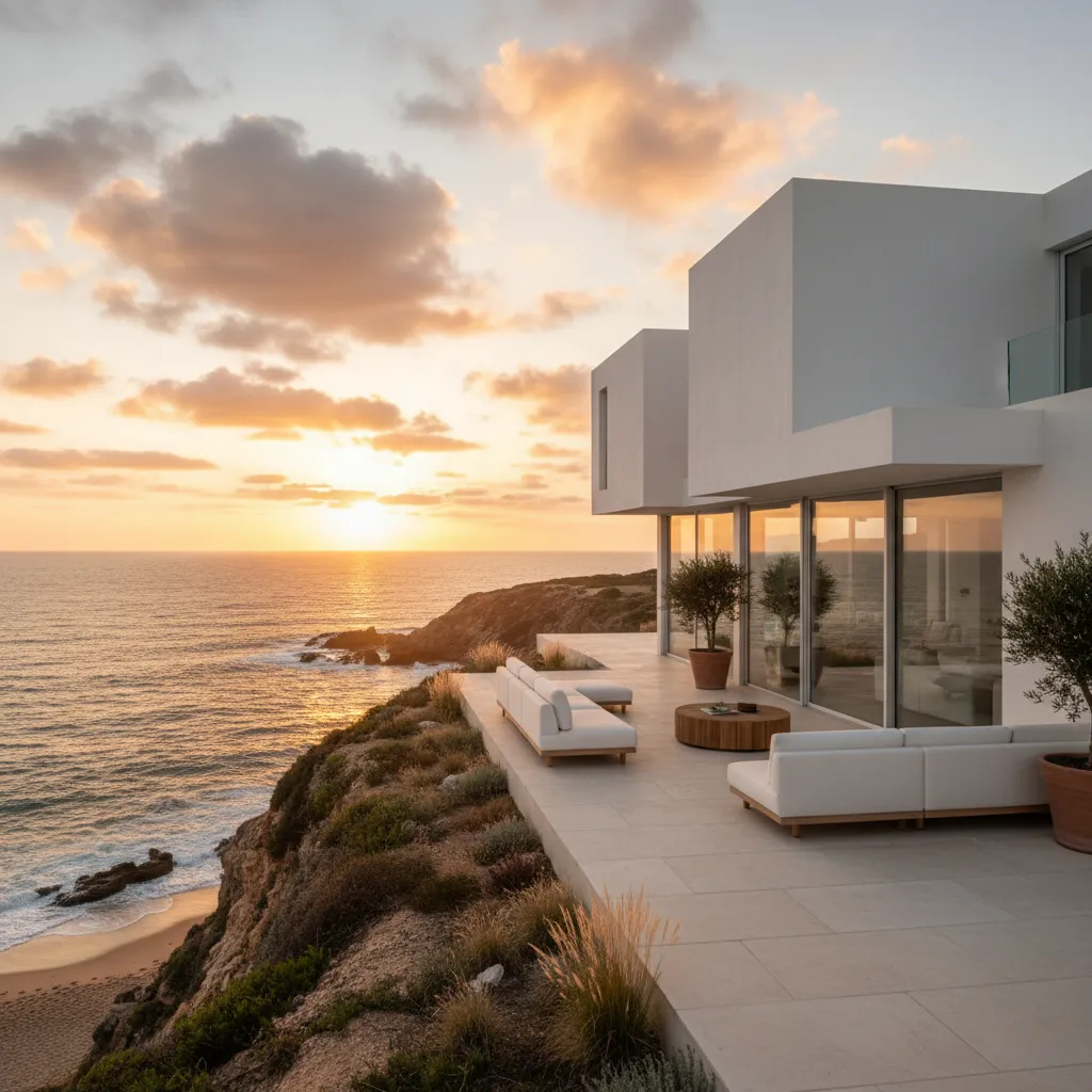 Casa prefabricada mediterránea moderna con grandes ventanales
