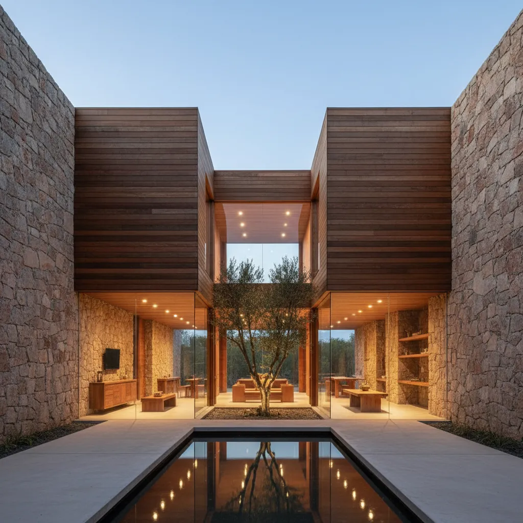 Casa mexicana moderna con líneas minimalistas y piedra