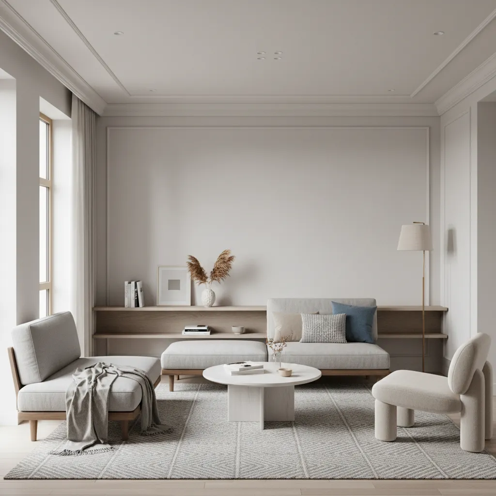 modern minimalist crown molding style in small apartment living room