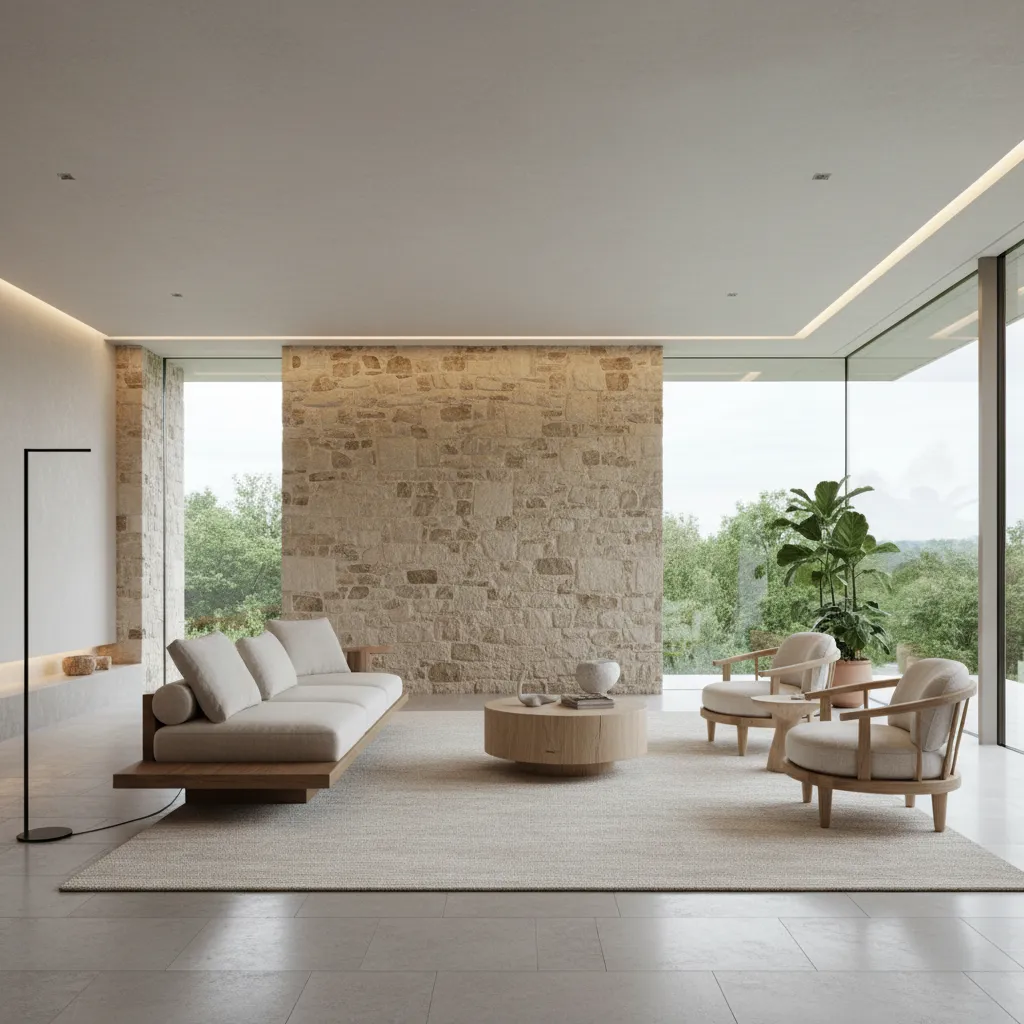 Interior contemporáneo minimalista con materiales naturales