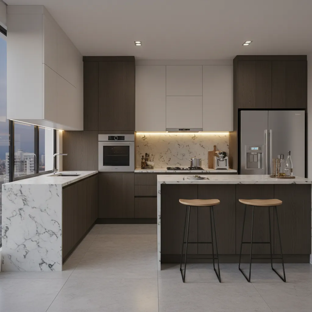 Fully designed modular kitchen with lighting and appliances