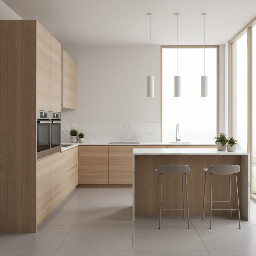 modern modular kitchen interior with organized cabinets and appliances