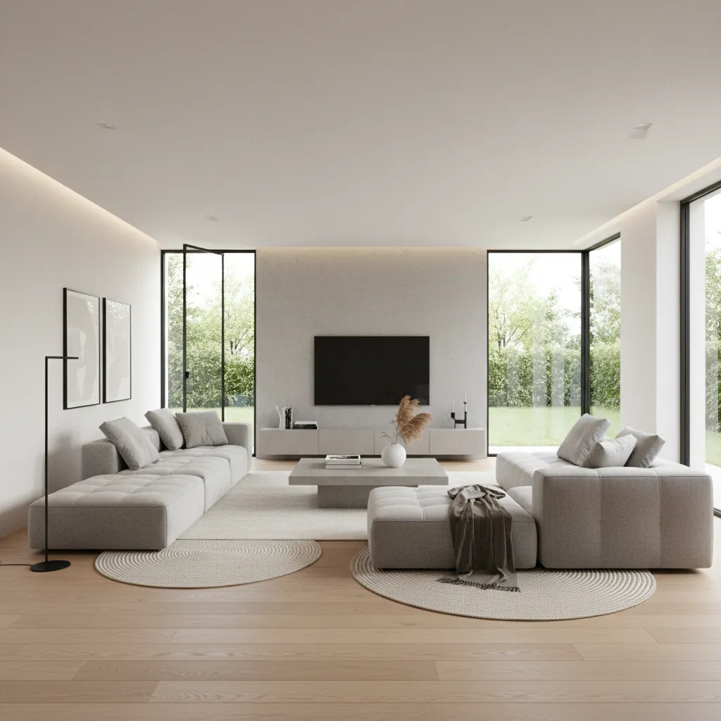 Modern living room with modular sectional sofa layout