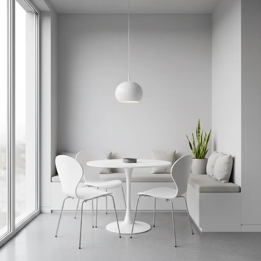 Modern molded dining chairs in a compact dining area