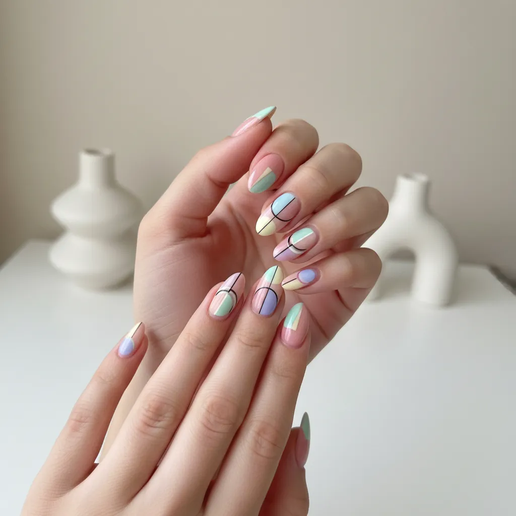 Colección de diseños de uñas modernos en colores pastel