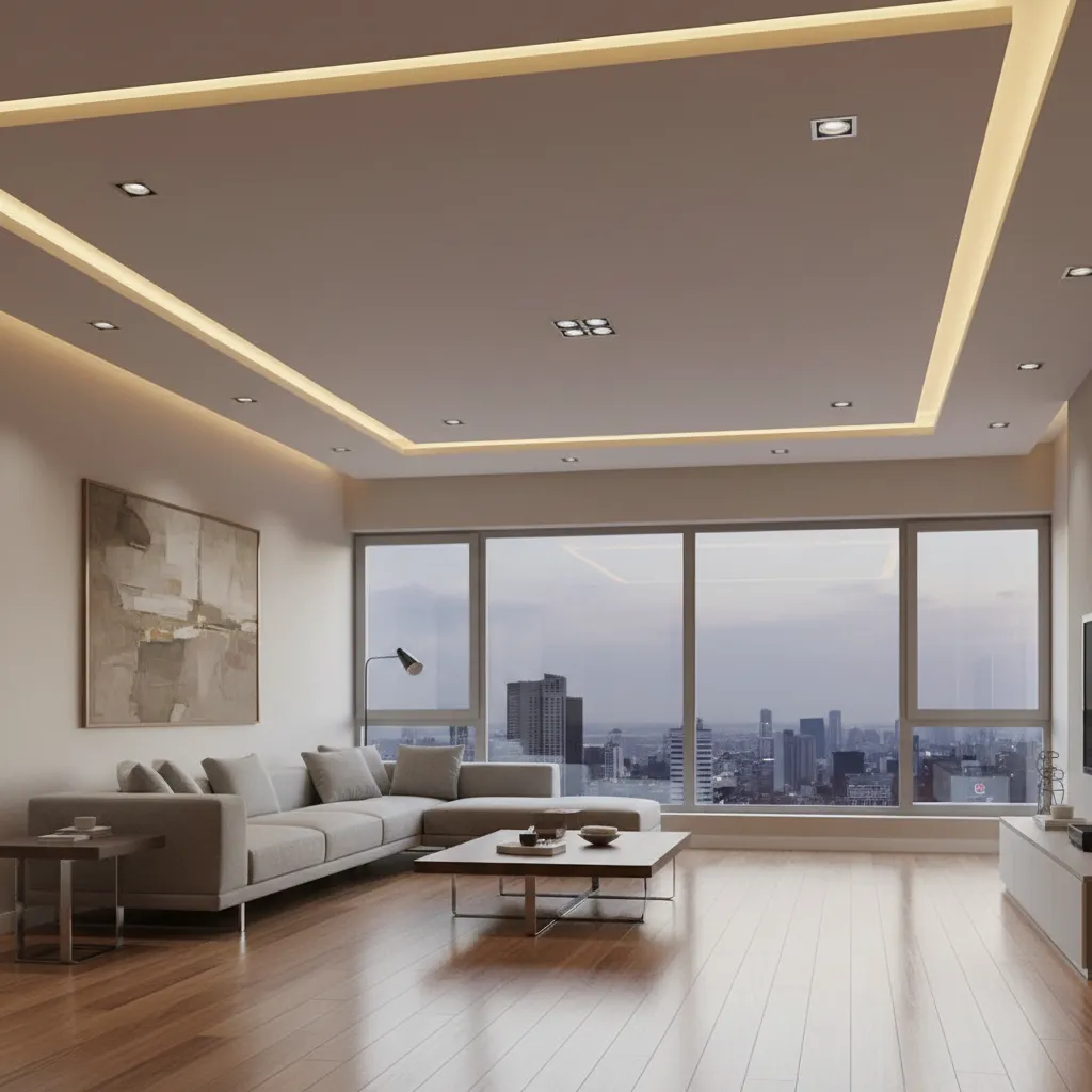 Modern neutral colored POP ceiling in contemporary living space