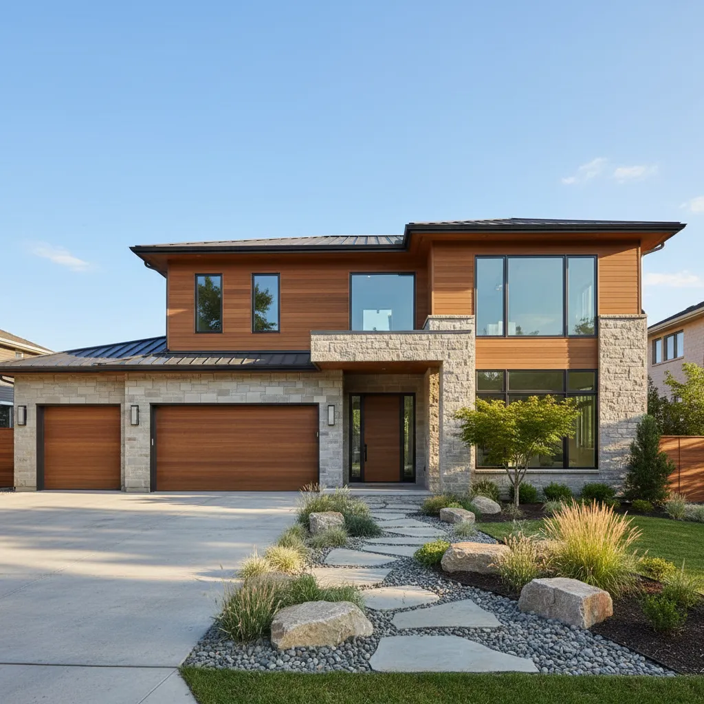 newly built modern suburban home exterior representing full rebuild option