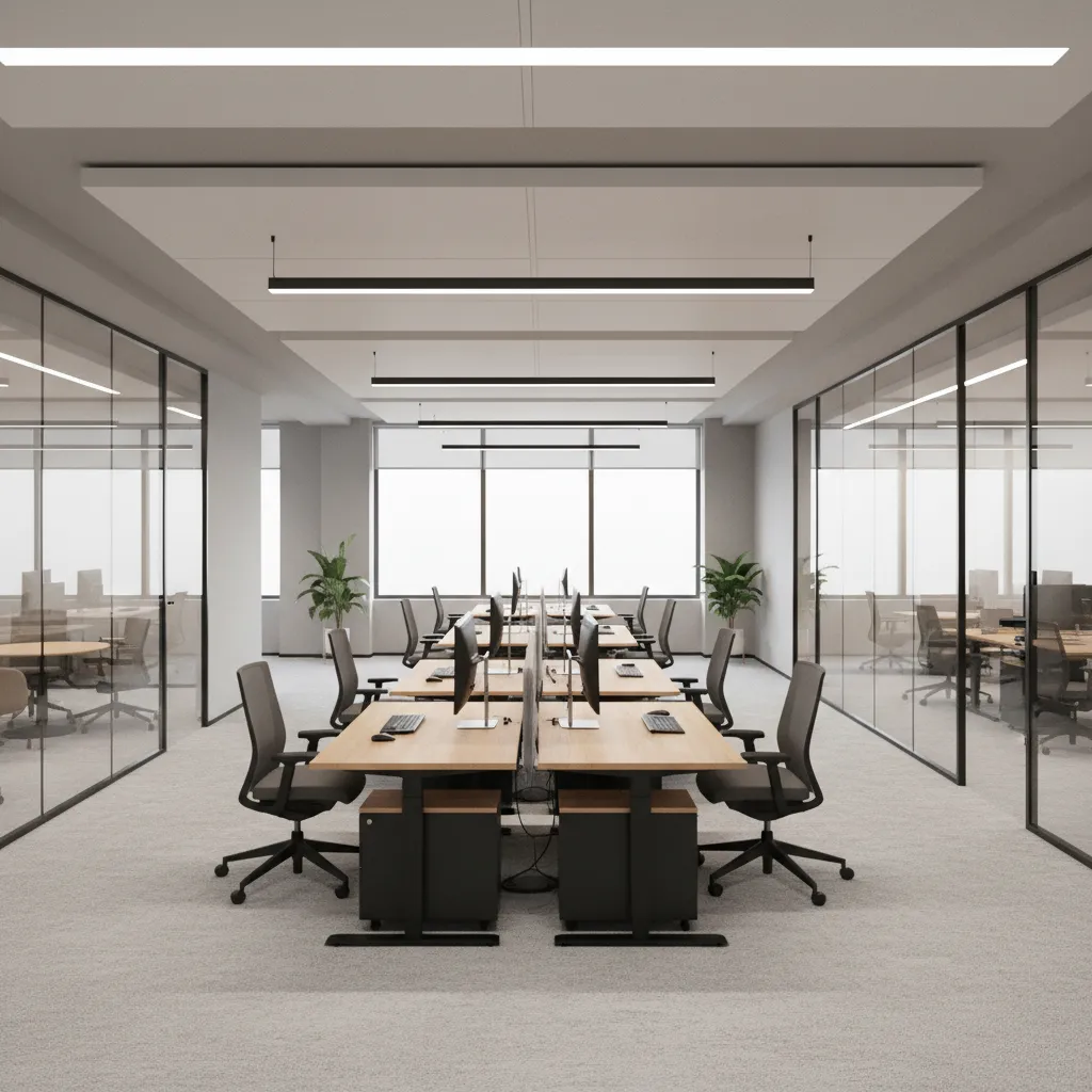 Contemporary office workspace with neutral durable wall paint finish
