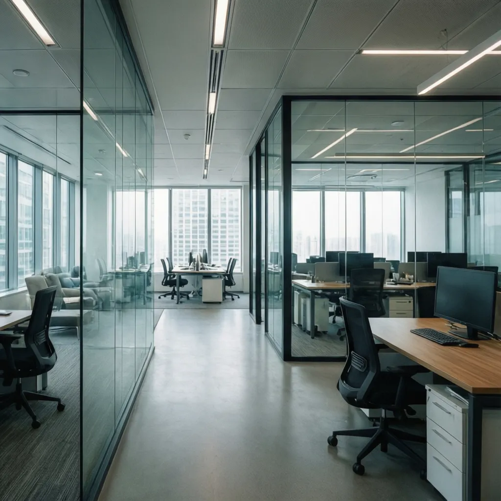 Oficina corporativa moderna diseñada por interioristas