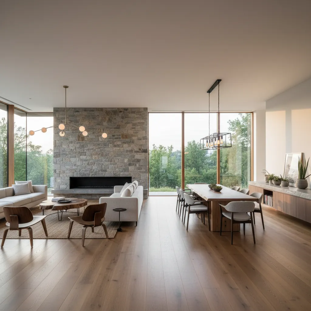 Espacio abierto de salón y comedor con diseño contemporáneo