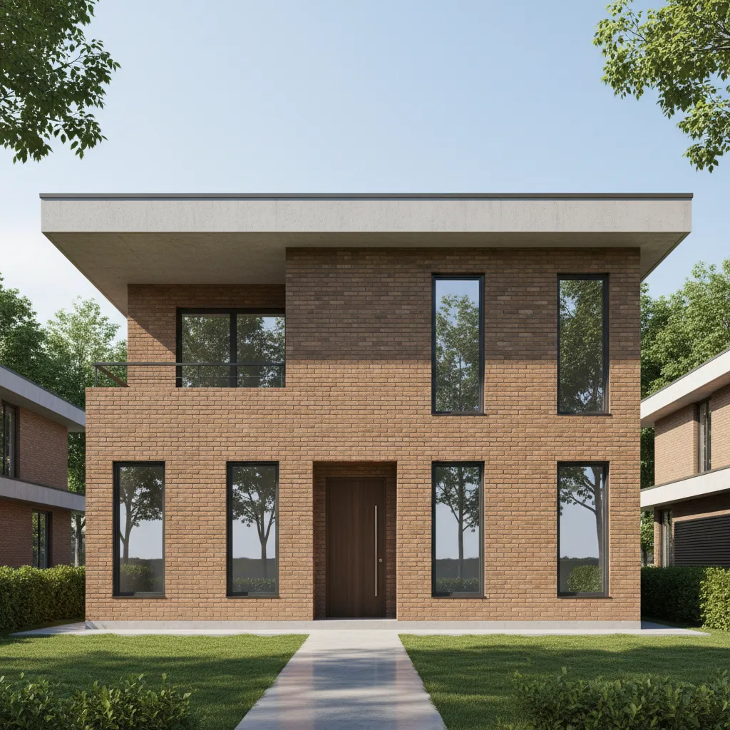 Modern pakka house built with brick walls and reinforced concrete roof