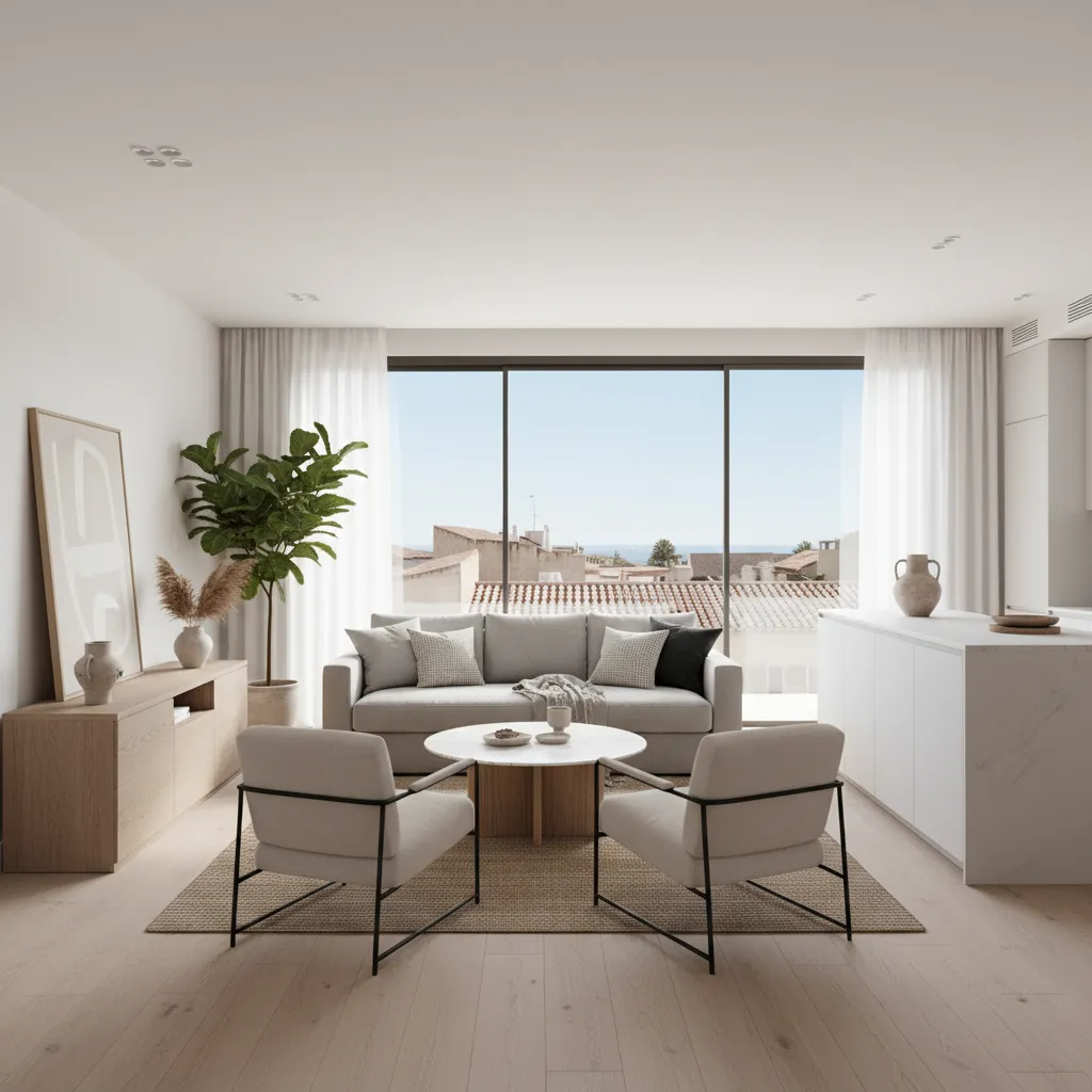 Interior de apartamento moderno con diseño equilibrado y luminoso