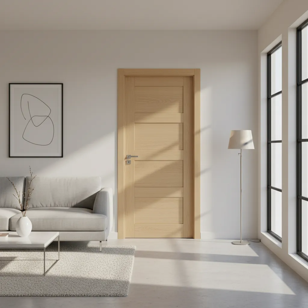 Puerta interior panelada moderna en un salón contemporáneo