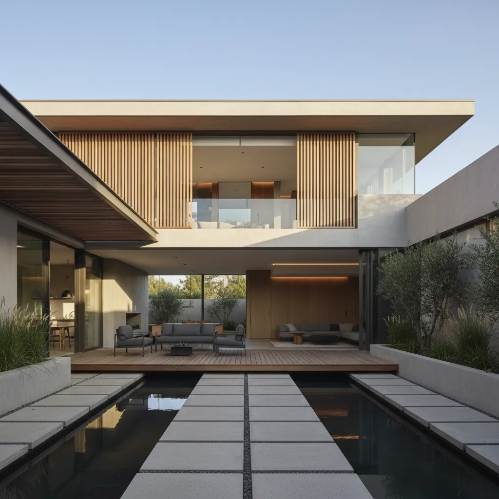 Casa moderna con patio central y diseño contemporáneo