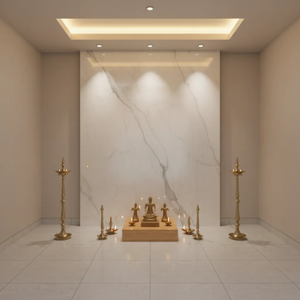 Modern home temple with soft ceiling lighting