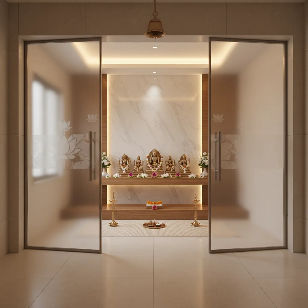Modern pooja room glass door designs that elevate small home temples