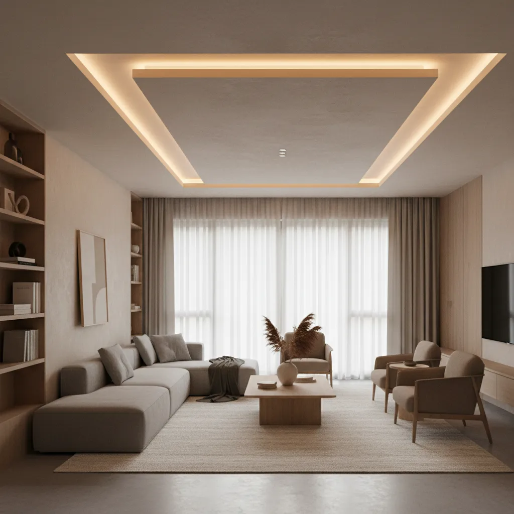 modern POP ceiling with perimeter cove lighting in contemporary home