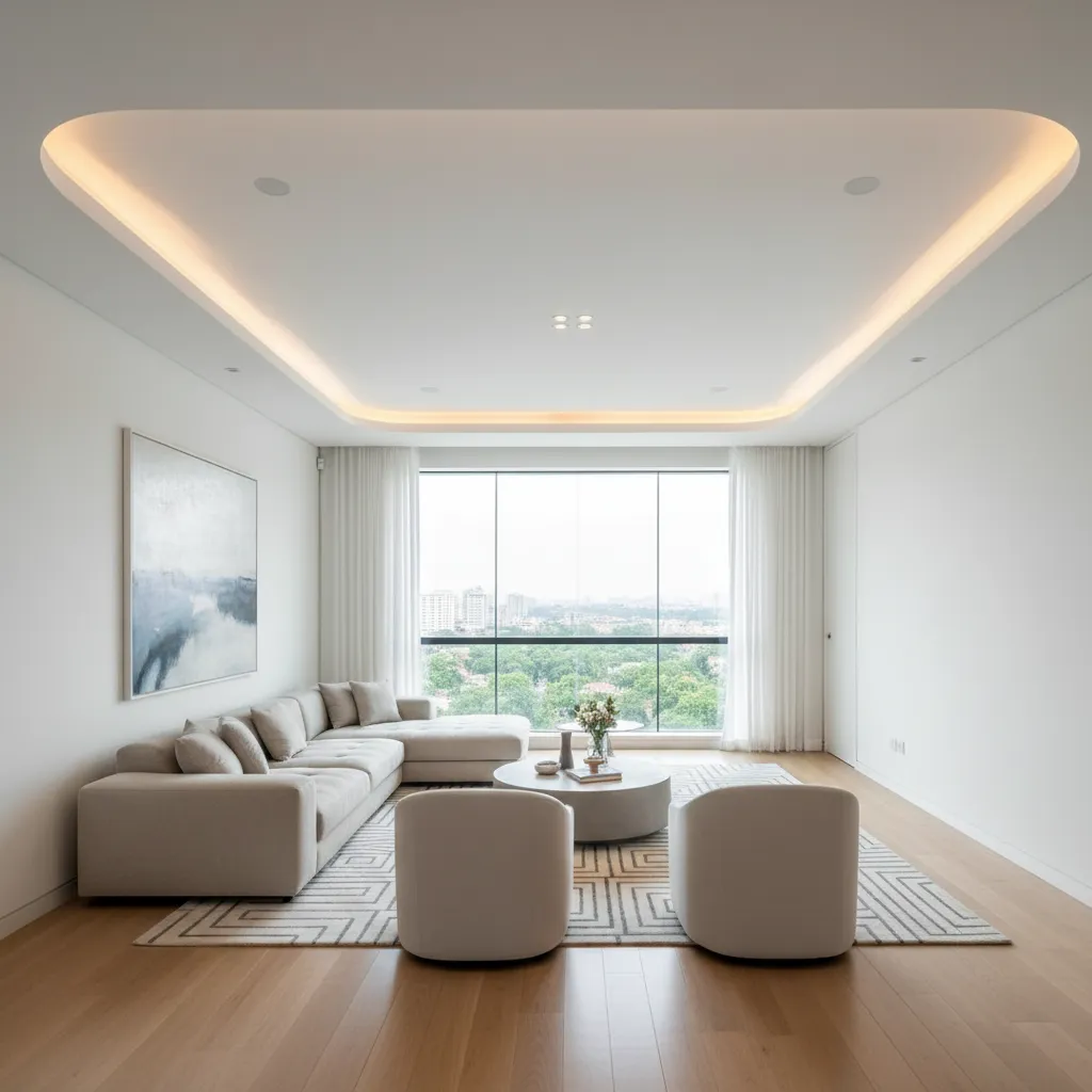 modern living room with minimalist POP ceiling design