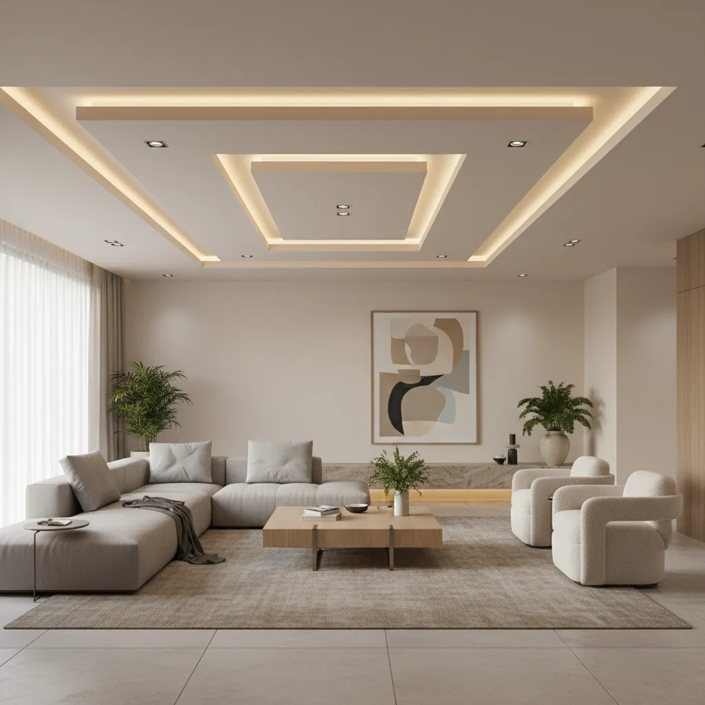 Interior Design Trends for POP Ceilings in Modern Living Rooms: Discover the latest POP ceiling trends designers use to transform modern living rooms with lighting, layers, and minimalist structure.