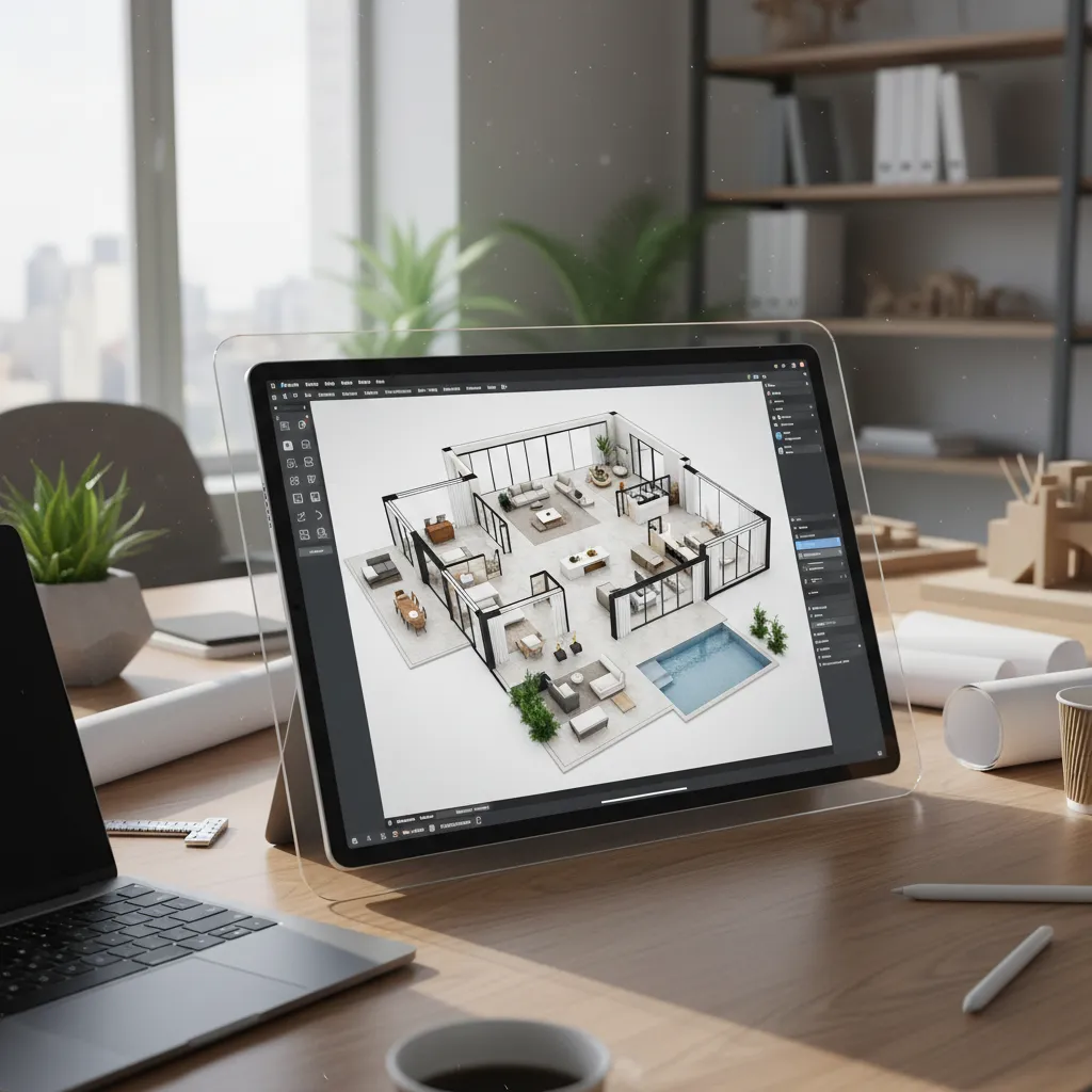 Plano digital de diseño de una casa prefabricada moderna