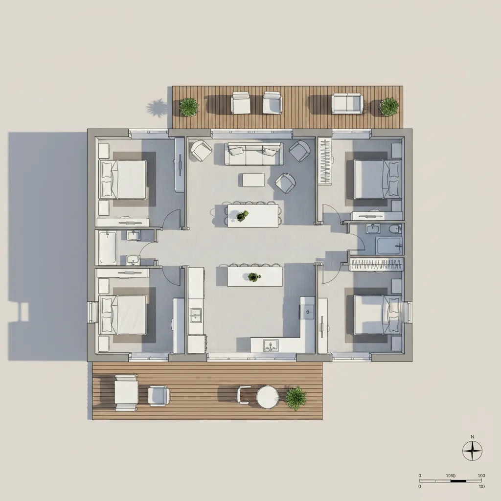 Plano de distribución de una casa prefabricada moderna