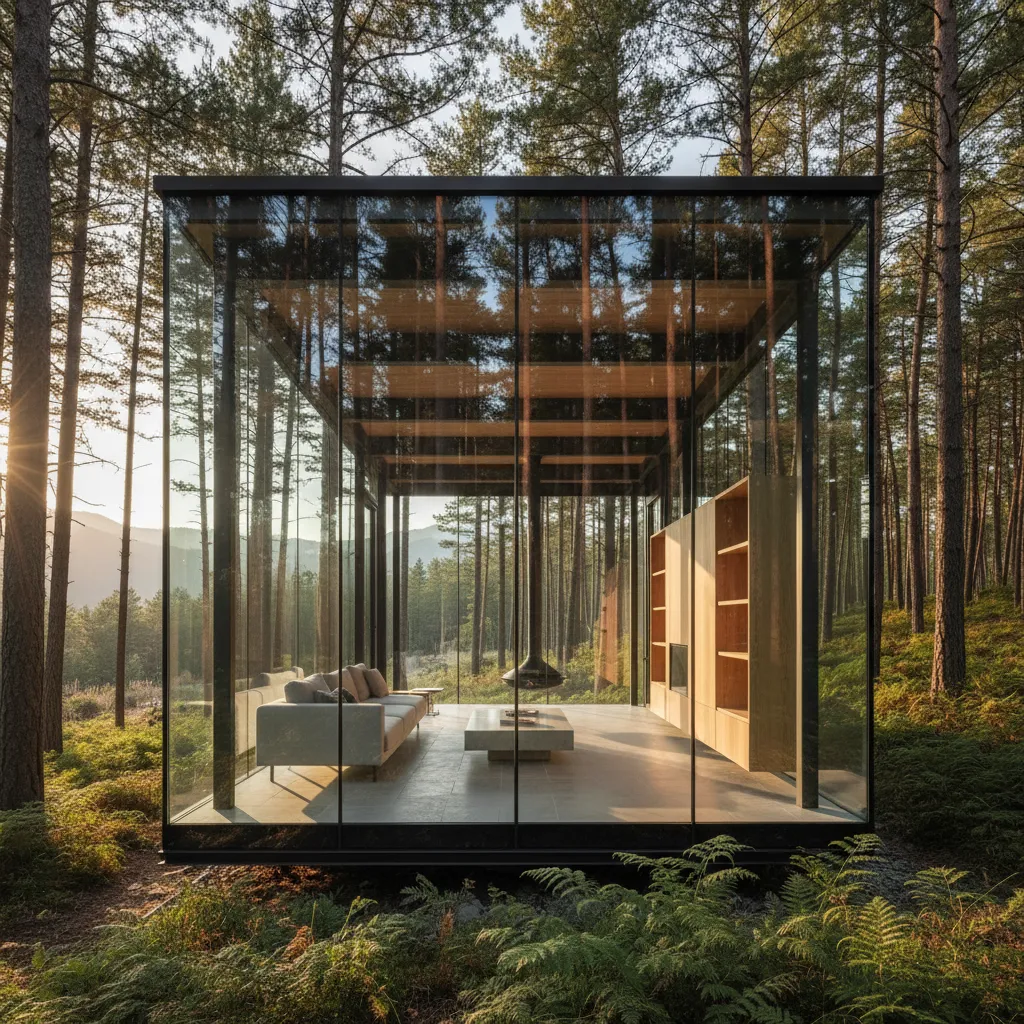 Casa prefabricada de diseño con fachada acristalada