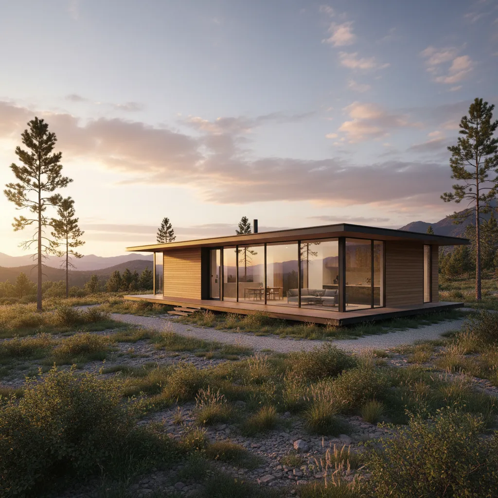 Casa prefabricada minimalista integrada en un entorno natural