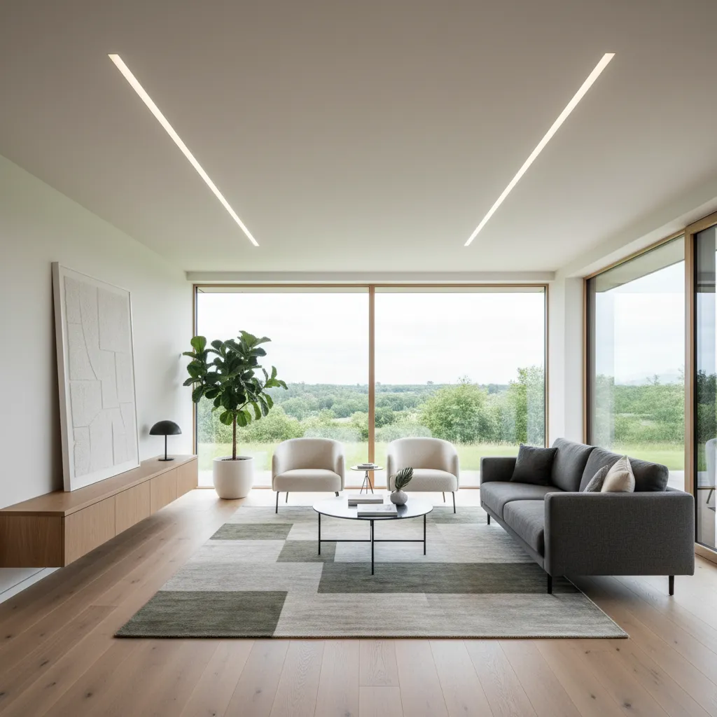 Interior moderno de casa prefabricada con diseño minimalista