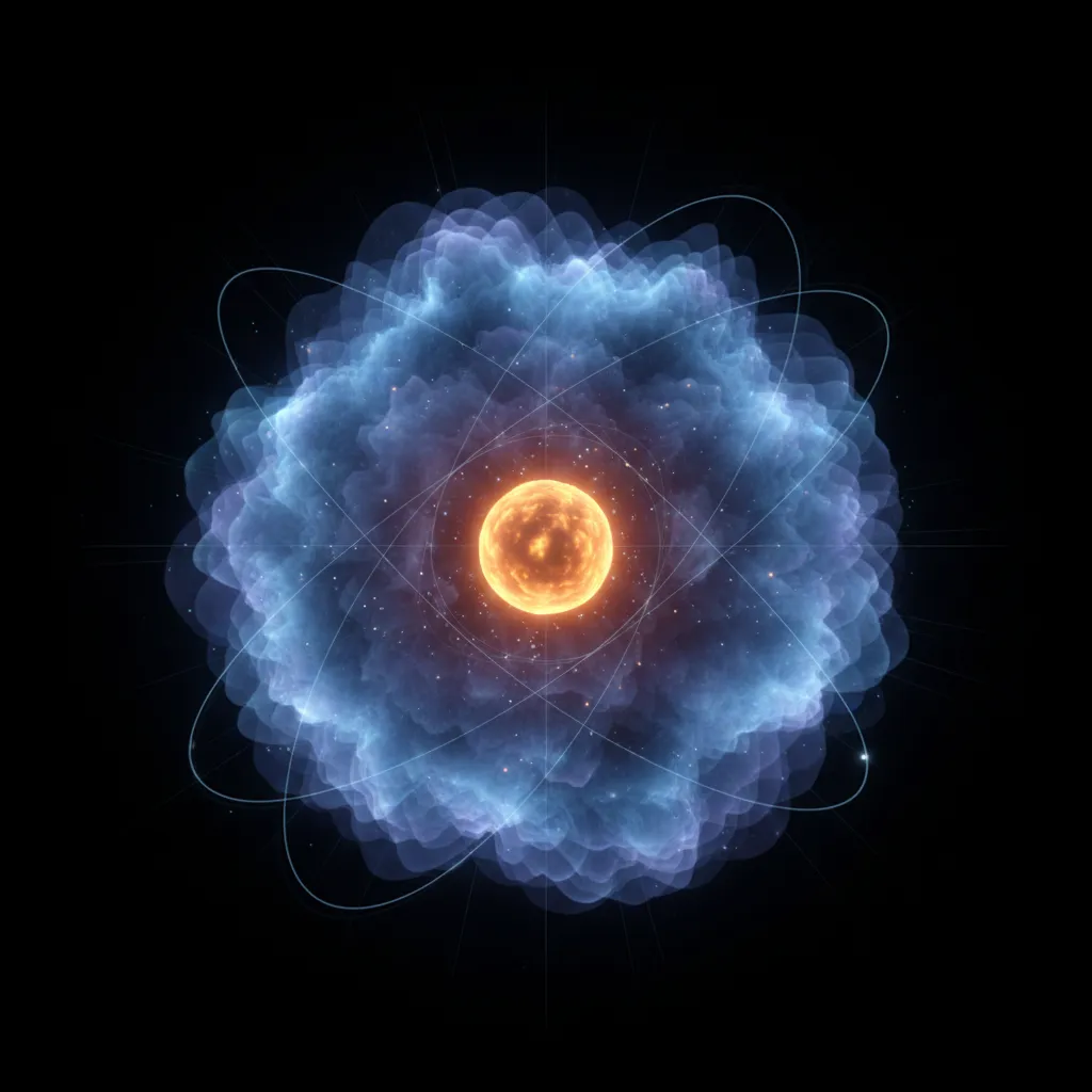 Modern quantum atomic model showing electron cloud around nucleus