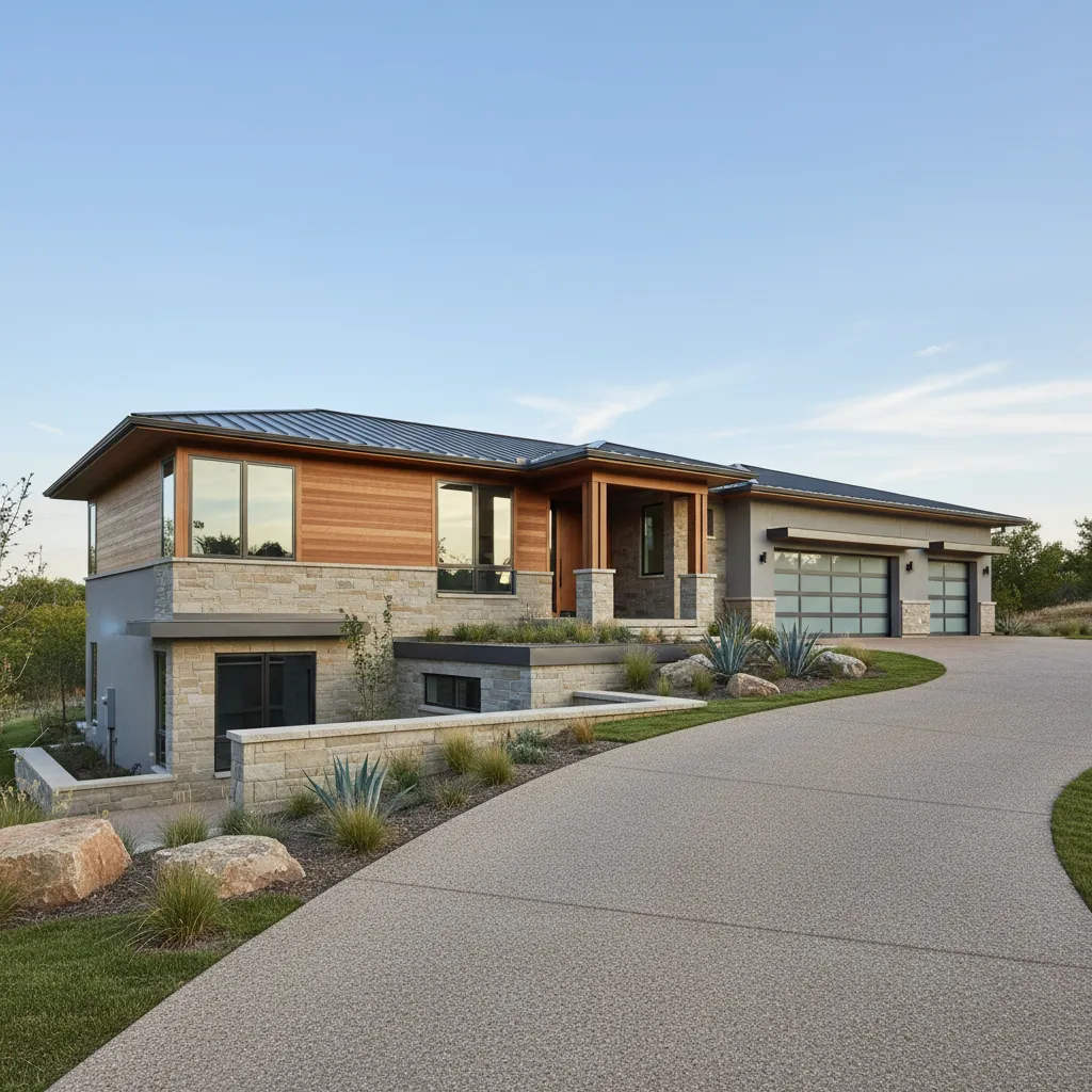 modern ranch house exterior with basement level