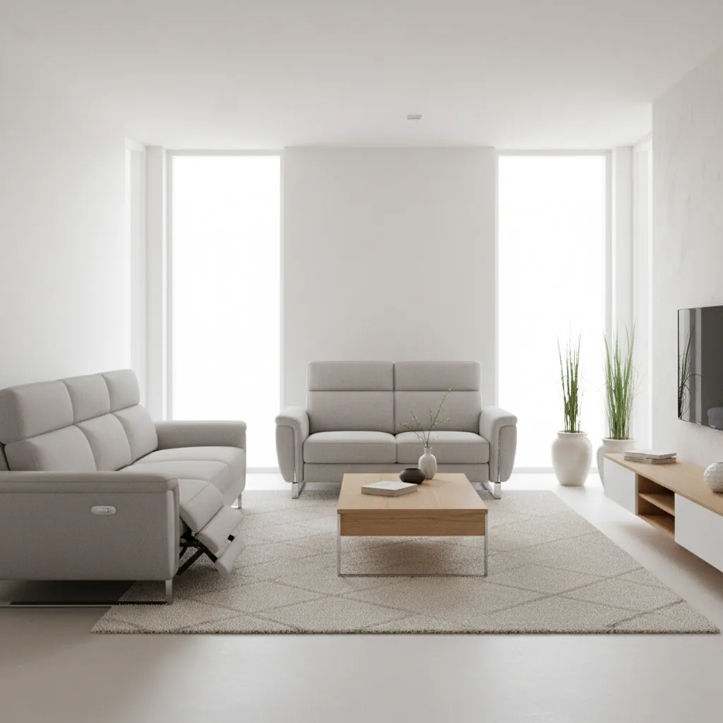 Modern living room styled around reclining sofa set