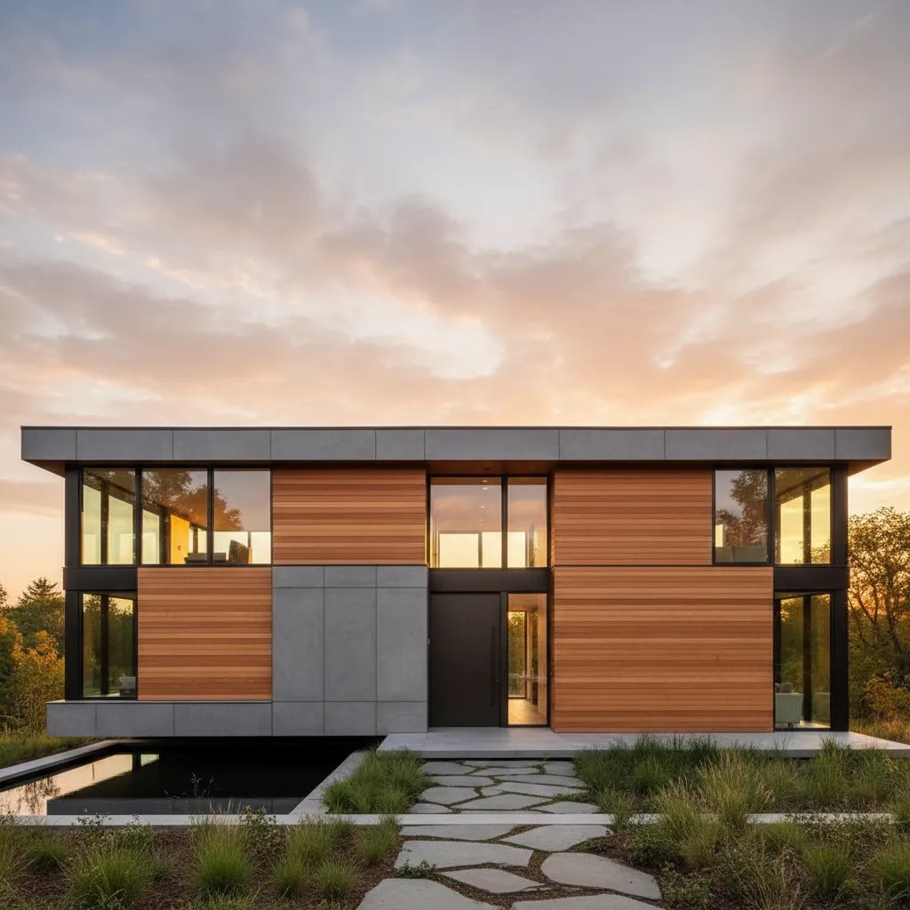 exterior de casa rectangular moderna con fachada minimalista