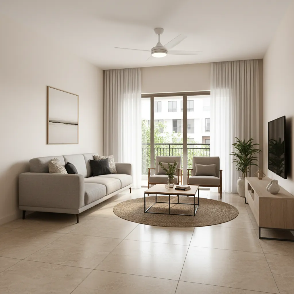 Modern rental apartment living room interior in Chennai