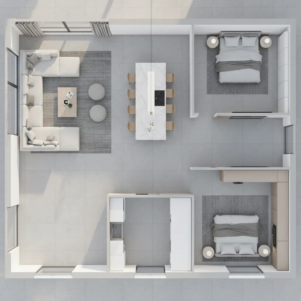 clean modern residential floor plan visualization with furniture layout