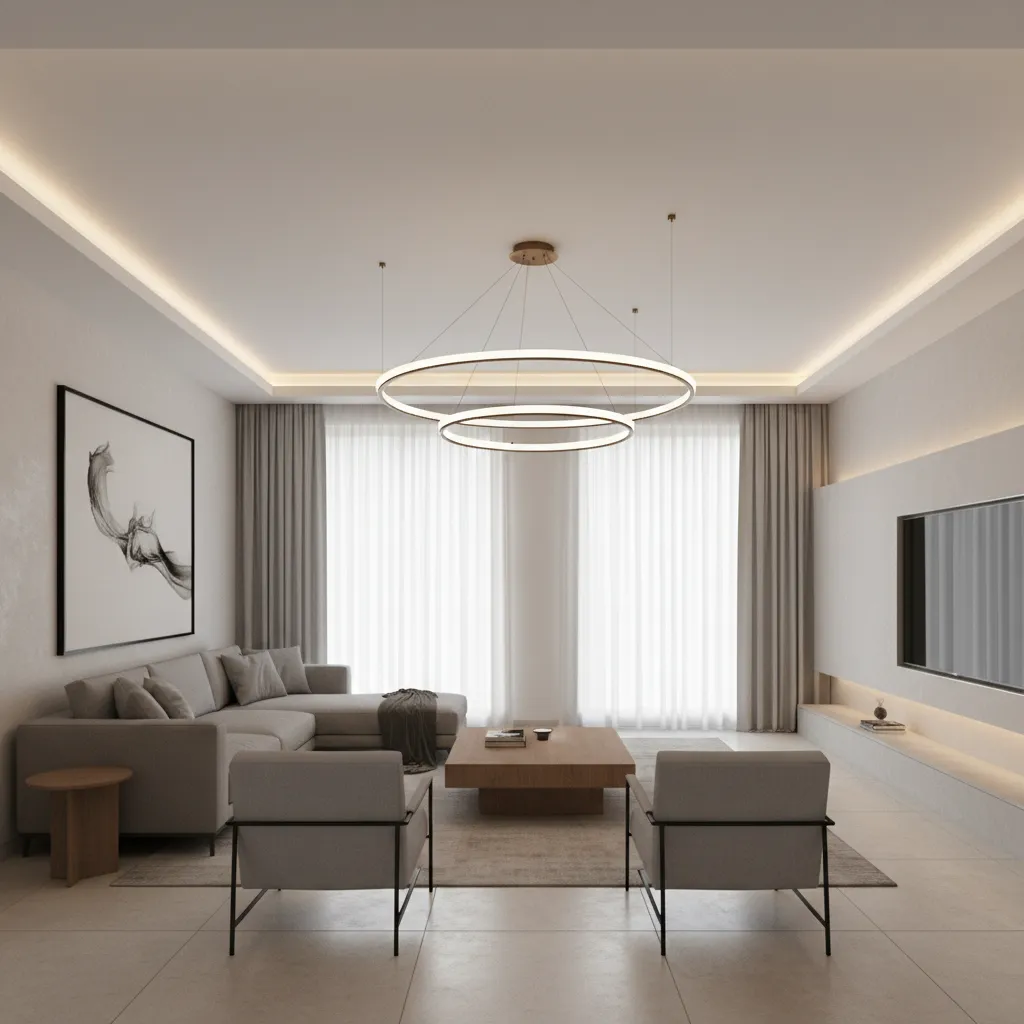 Modern LED ring chandelier in contemporary living room