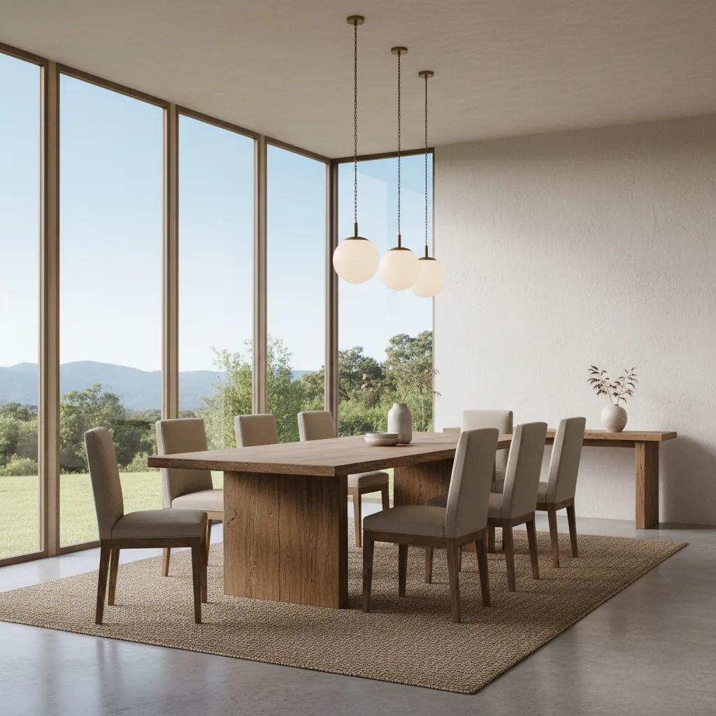 Modern rustic dining room featuring a farmhouse dining table