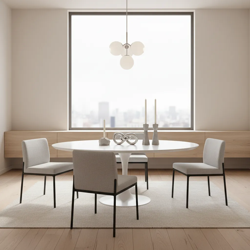 modern sculptural centerpiece with metal decor on white dining table