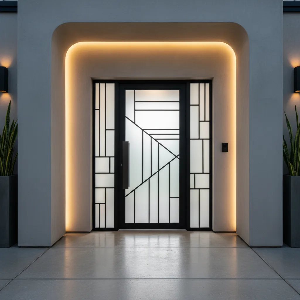 puerta principal con reja moderna de acero negro