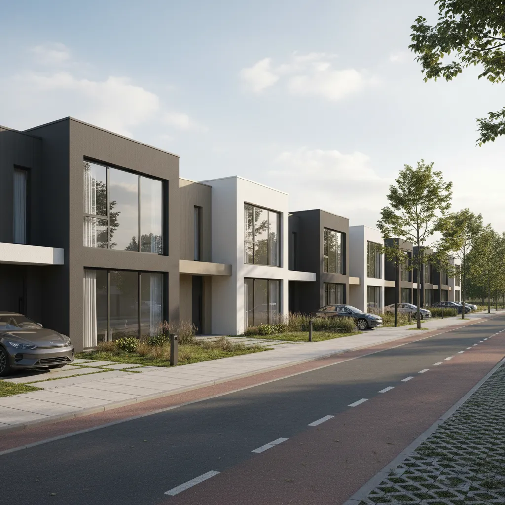 Conjunto de casas pareadas con arquitectura moderna