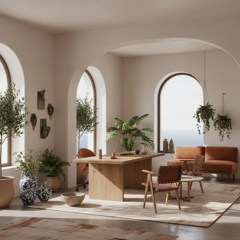 Oficina moderna con estética mediterránea contemporánea