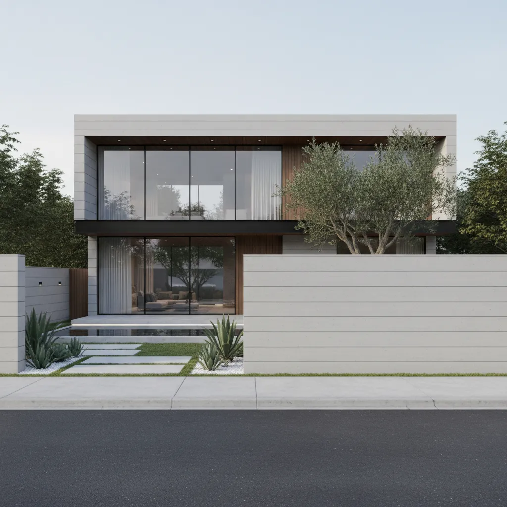 Minimalist concrete compound wall with clean horizontal lines