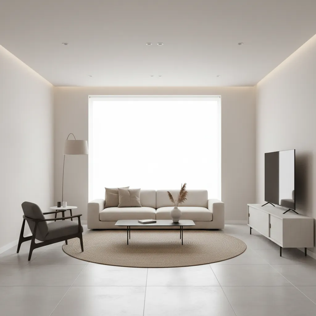 Salón moderno dentro de una casa sencilla con diseño minimalista