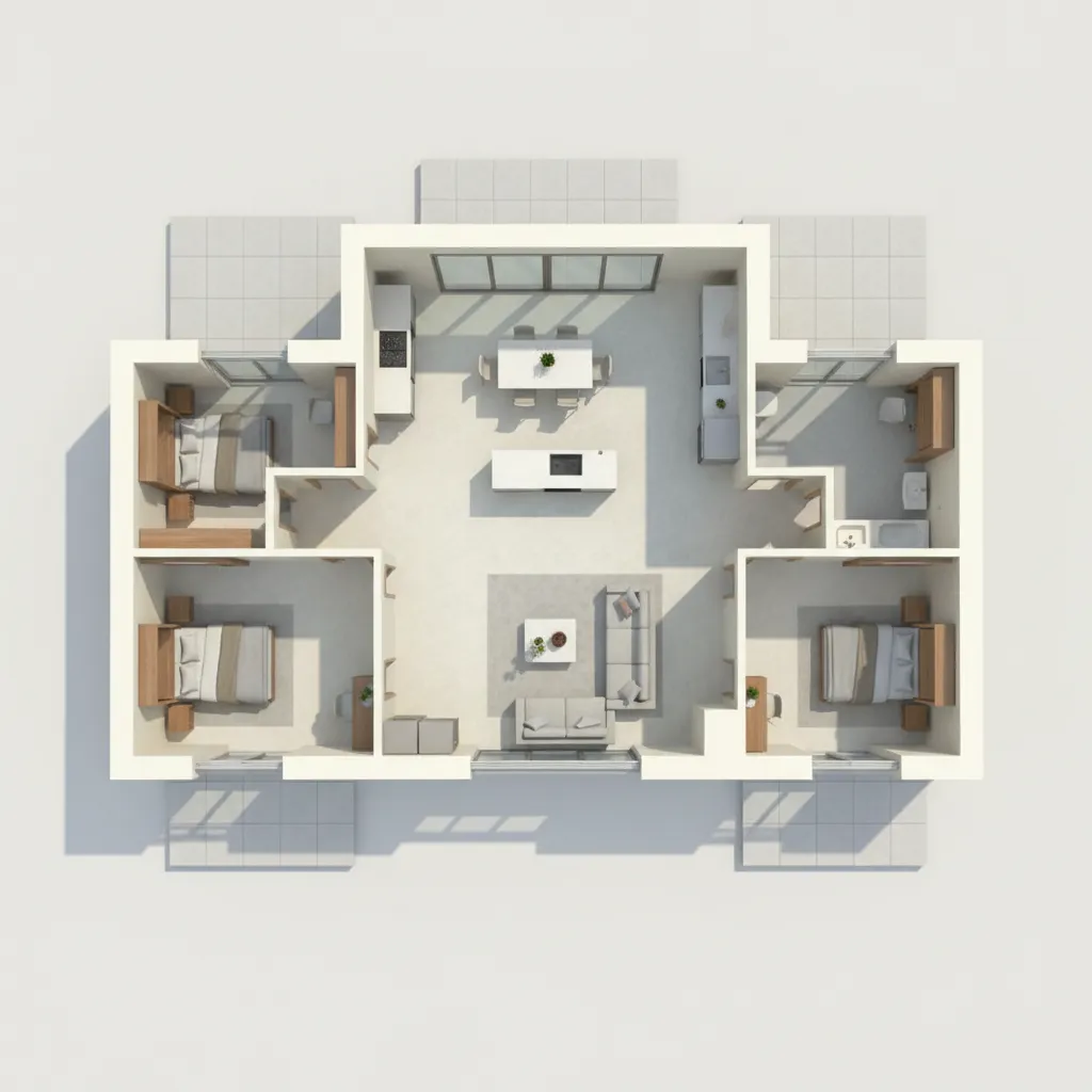 Plano de distribución moderna para casa estilo Sims FreePlay